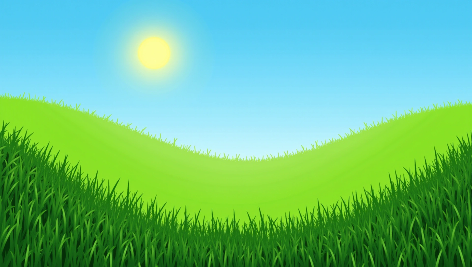 Lush green natural landscape with clear blue sky, symbolizing purity and vitality.