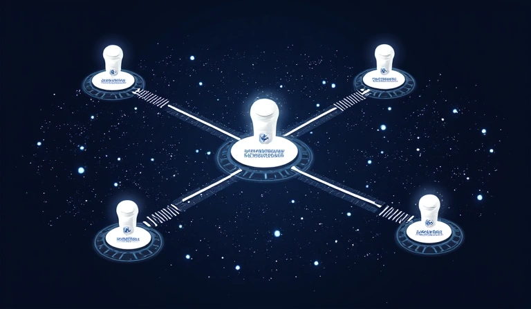 Abstract network showing data sharing between connected nodes